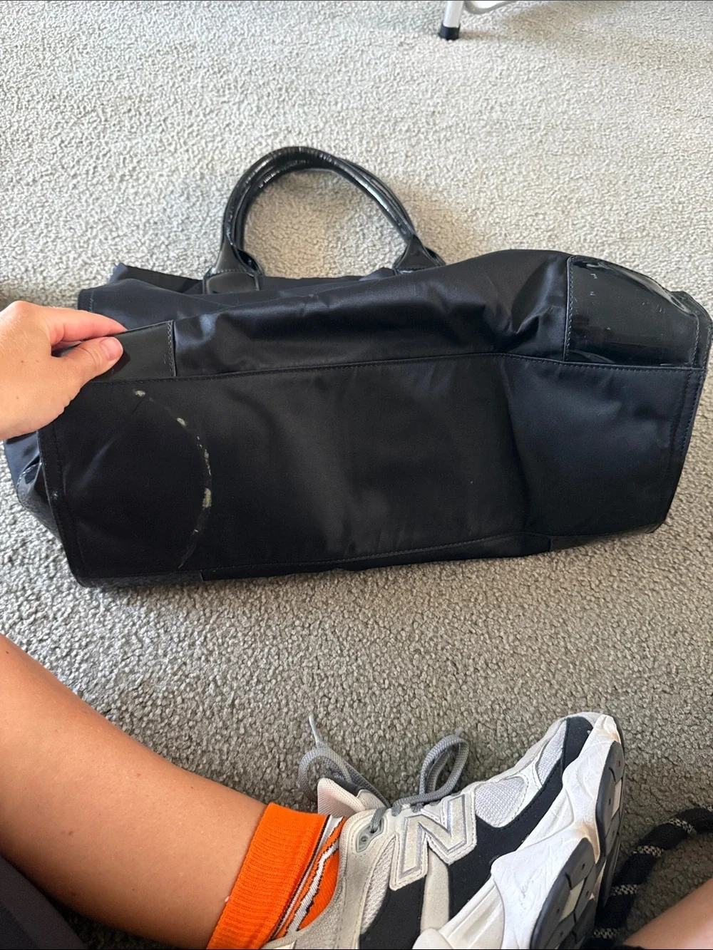 Tory Burch Black Nylon Tote with Patent Logo